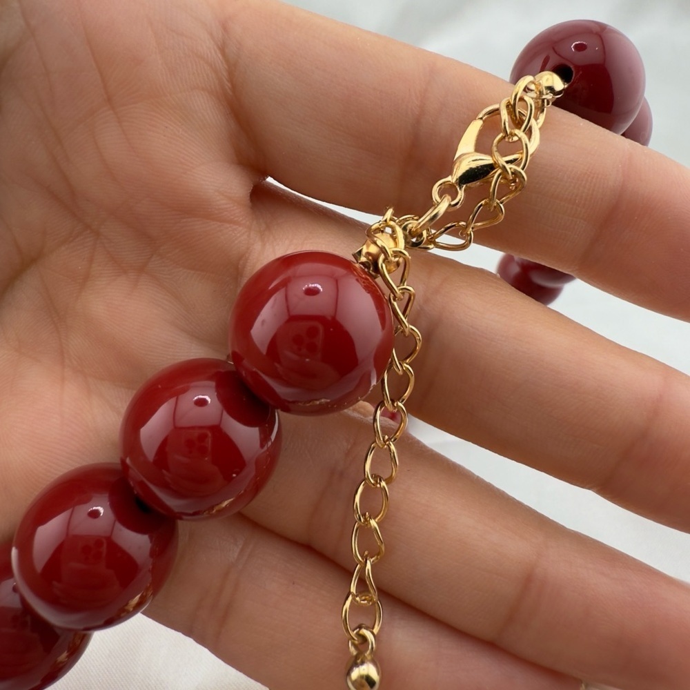 Zara Orchid Flower Floral Gold and Red Beaded Necklace adjustable unique - Picture 8 of 8